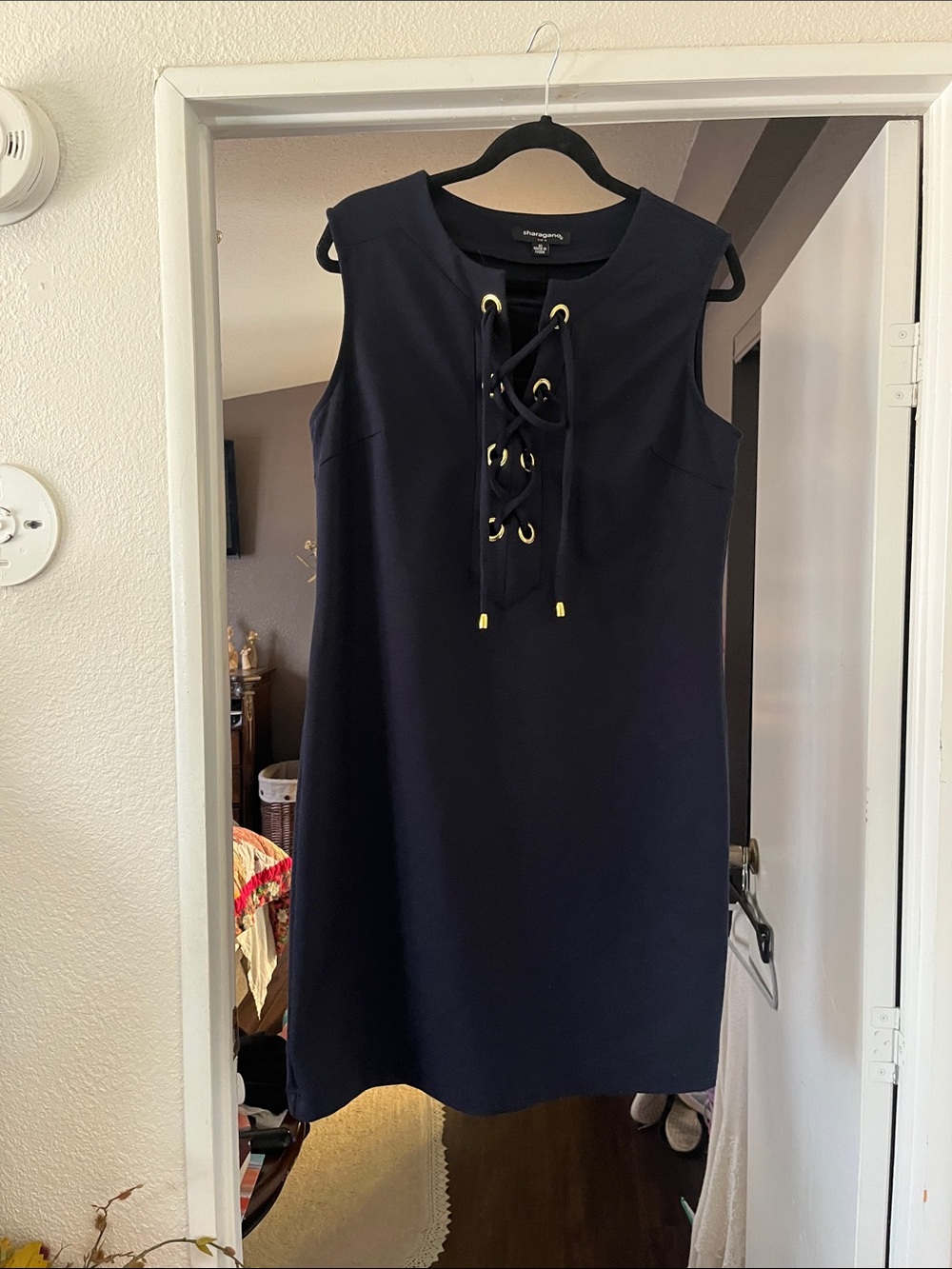 Sharagano Navy Sleeveless Lace-Up Shift Dress